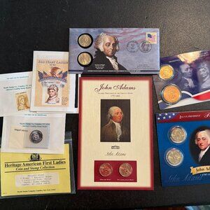 John Adams Commemorative Panel w/P & D Mint Presidential Dollars & more